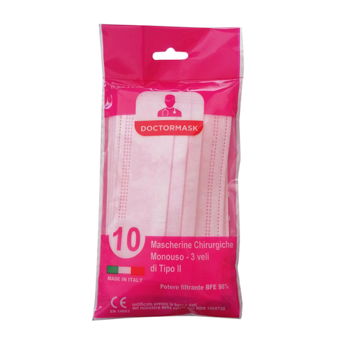MASCHERINA CHIRURGICA FACCIALE MONOUSO ROSA BUSTA 10 PZ MASCHERINA CHIRURGICA FACCIALE MONOUSO ROSA BUSTA 10 PZ
