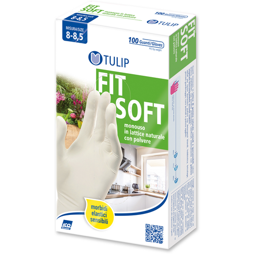 TULIP FITSOFT GUANTI LATTICE NATURALE CON POLVERE MONOUSO 100 PZ TAGLIA 8/8,5