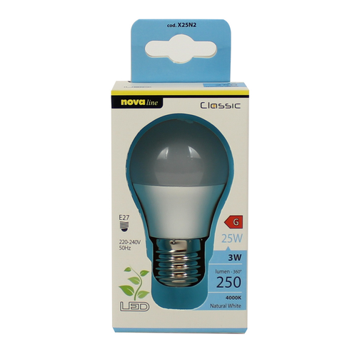 NOVALINE LAMPADINA LED SFERA 3W=25W E27 RISPARMIO ENERGETICO 86%