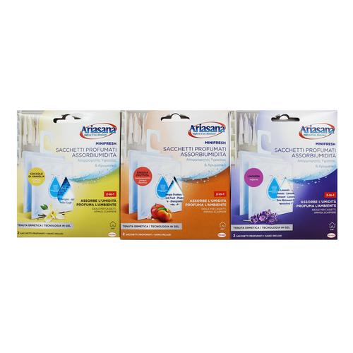 ARIASANA ASSORBIUMIDIDTA' 2 BUSTE 100 GRAMMI STRIP CASSA MISTA 12 PEZZI: 12 RELAX ALLA LAVANDA - 12 ENERGIA FRUTTATA - 12 COCCOLE VANIGLIA