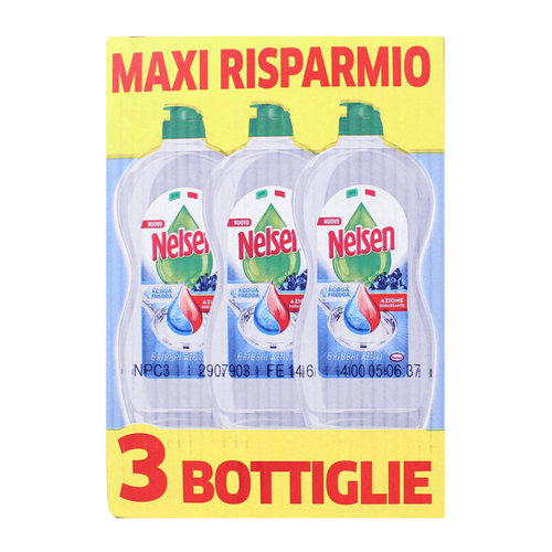 NELSEN DETERSIVO PIATTI AI CARBONI ATTIVI 3 PEZZI DA 850 ML           