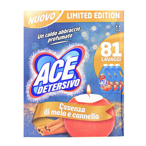 ACE DETERSIVO LIQUIDO BUCATO LAVATRICE ESSENZA DI MELA E CANNELLA 3 PEZZI DA 27 LAVAGGI 