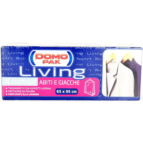 DOMOPAK LIVING CUSTODIA ABITI E GIACCHE CON SOFFIETTI LATERALI PROFUMATE ALLA LAVANDA - CM 65X 95 4 PZ