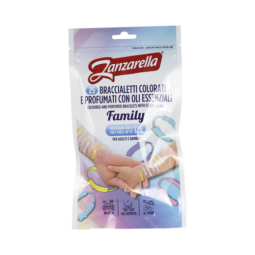 ZANZARELLA 25 BRACCIALETTI COLORATI FAMILY PURO SILICONE SENZA INSETTICIDA ATTIVO PER 12 ORE 