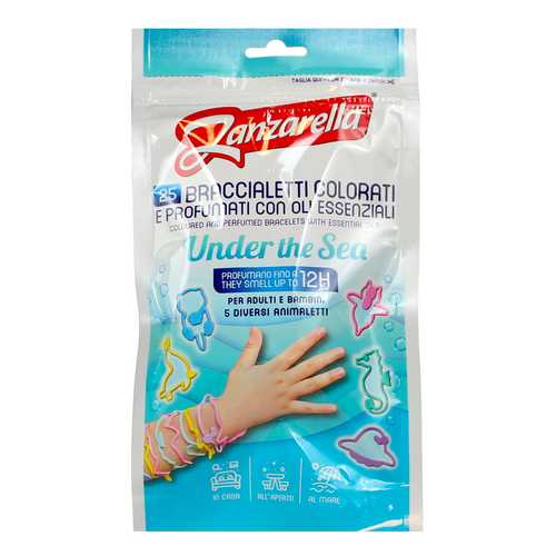 ZANZARELLA 25 BRACCIALETTI COLORATI UNDER THE SEA ADULTI E BAMBINI PURO SILICONE SENZA INSETTICIDA ATTIVO PER 12 ORE  ZANZARELLA 25 BRACCIALETTI COLORATI UNDER THE SEA ADULTI E BAMBINI PURO SILICONE SENZA INSETTICIDA ATTIVO PER 12 ORE