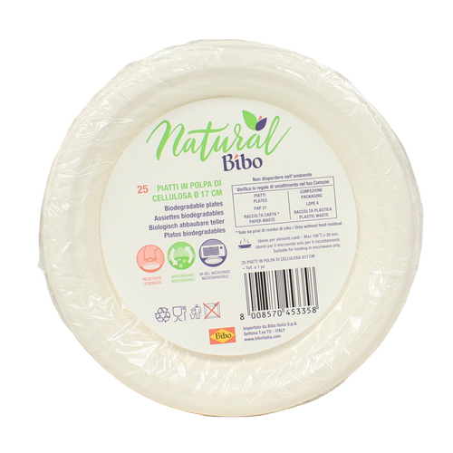 BIBO NATURAL 25 PIATTI BIODEGRADABILI E COMPOSTABILI DM 17 cm