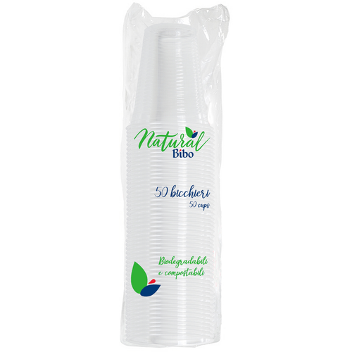 BIBO NATURAL 50 BICCHIERI PLASTICA TRASPARENTE BIODEGRADABILI E COMPOSTABILI 200 ML
