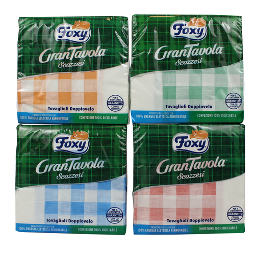 FOXY GRAN TAVOLA 42 TOVAGLIOLI 32x32,5 2 VELI CARTA SCOZZESE ASSORTITI