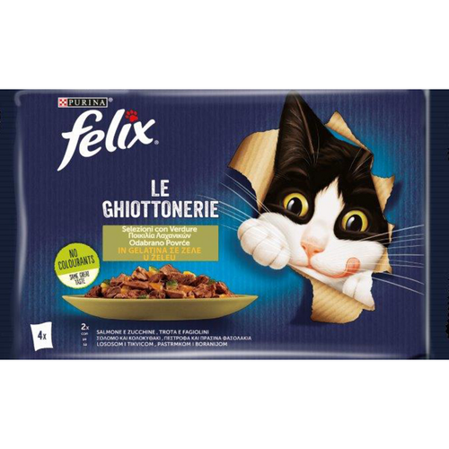 FELIX LE GHIOTTONERIE 4 BUSTE DA 85 GRAMMI  2 SALMONEeZUCCHINE 2 TROTAeFAGIOLINI  