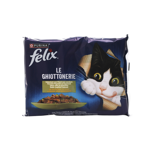 FELIX LE GHIOTTONERIE 4 BUSTE DA 85 GRAMMI  2 SALMONEeZUCCHINE 2 TROTAeFAGIOLINI  