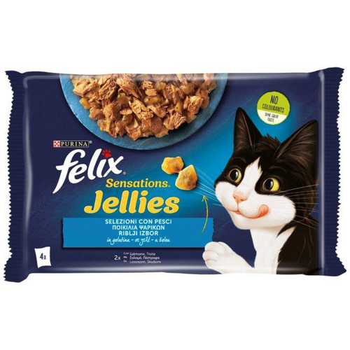 FELIX SENSATIONS JELLIES 4 BUSTE DA 85 GRAMMI 2 SALMONE 2 TROTA   FELIX SENSATIONS JELLIES 4 BUSTE DA 85 GRAMMI 2 SALMONE 2 TROTA