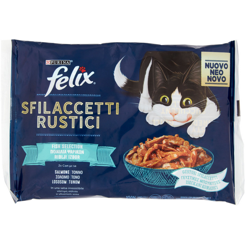 FELIX SFILACETTI RUSTICI 4 BUSTE 80 Grammi 2 BUSTE AL SALMONE 2 BUSTE AL TONNO FELIX SFILACETTI RUSTICI 4 BUSTE 80 Grammi 2 BUSTE AL SALMONE 2 BUSTE AL TONNO