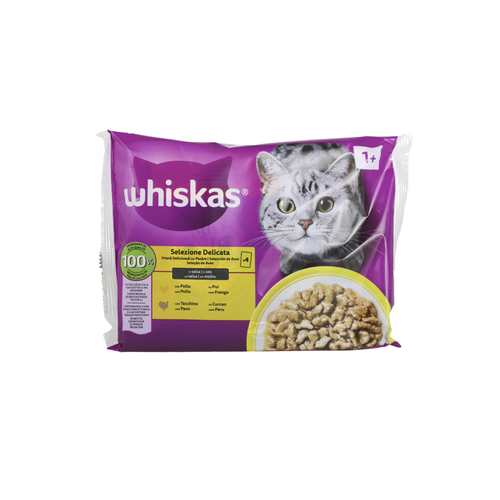 WHISKAS CORE 1+ SELEZIONE DELICATA BUSTA 4x85gr POLLO, TACCHINO IN SALSA