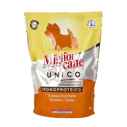 MIGLIOR CANE UNICO CROCCHETTE CON TACCHINO PER CANI DI PICCOLA TAGLIA BUSTA CON ZIP 800 Grammi