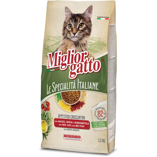 MIGLIOR GATTO LE SPECIALITA' ITALIANE CROCCANTINI MANZO - AVENA - BARBABIETOLA SACCO 1,5 KG