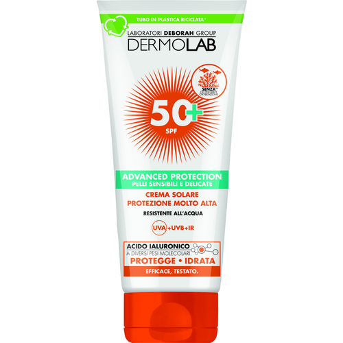 DERMOLAB CREMA SOLARE CORPO E VISO PROTEZIONE MOLTO ALTA SPF 50+ ADVANCED PROTECTION PELLI SENSIBILI E DELICATE RESISTENTE ALL'ACQUA 200 ML
