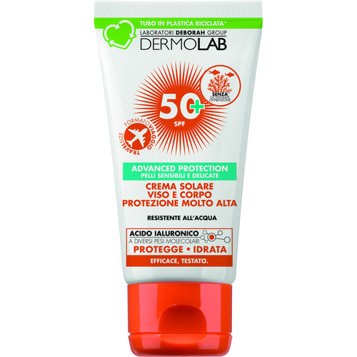 DERMOLAB CREMA SOLARE CORPO E VISO PROTEZIONE MOLTO ALTA SPF 50+ ADVANCED PROTECTION PELLI SENSIBILI E DELICATE RESISTENTE ALL'ACQUA FORMATO VIAGGIO 50 ML