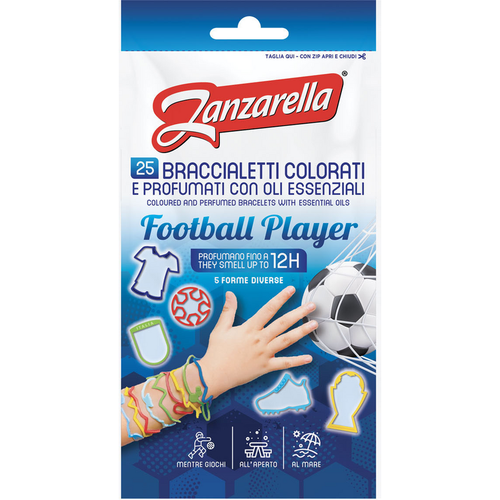 ZANZARELLA 25 BRACCIALETTI COLORATI FOOTBALL PLAYER PROFUMATI CON OLI ESSENZIALI IN 5 FORME DIVERSE DURATA 12H ZANZARELLA 25 BRACCIALETTI COLORATI FOOTBALL PLAYER PROFUMATI CON OLI ESSENZIALI IN 5 FORME DIVERSE DURATA 12H