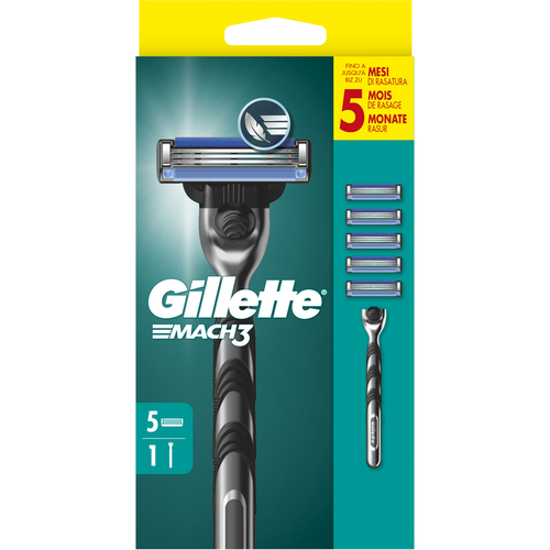 GILLETTE MACH3 RASOIO 3 LAME MANICO e 5 RICARICHE
