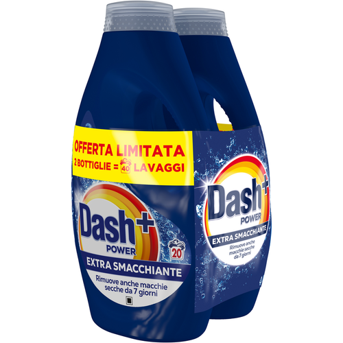 DASH POWER DETERSIVO LIQUIDO BUCATO LAVATRICE EXTRA SMACCHIANTE 2 PEZZI DA 20 LAVAGGI 