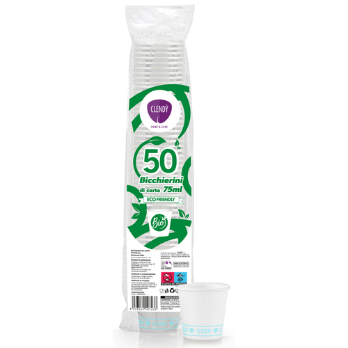 CLENDY HOME&CARE BICCHIERINO DI CARTA BIO BIANCO 75 ML 50 PEZZI