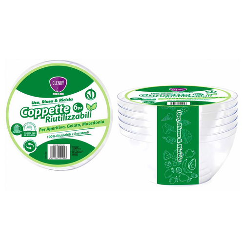 CLENDY HOME&CARE COPPETTE TRASPARENTI RIUTILIZZABILI PER ALIMENTI 6 PEZZI