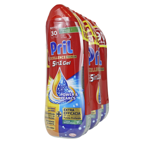 PRIL EXCELLENCE DUO GEL LAVASTOVIGLIE ANTI ODORE CON ACETO 30 LAVAGGI 540 ML x 3 PEZZI