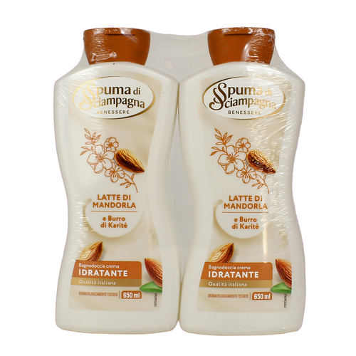 SPUMA DI SCIAMPAGNA BAGNODOCCIA CREMA LATTE DI MANDORLA e BURRO DI KARITE' 2 PEZZI DA 650 ML 