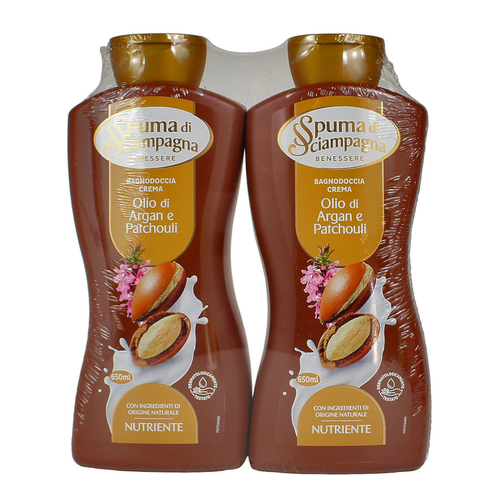 SPUMA DI SCIAMPAGNA BAGNODOCCIA CREMA OLIO DI ARGAN e PATCHOULI 2 PEZZI DA 650 ML