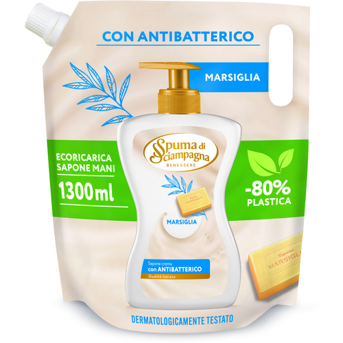 SPUMA DI SCIAMPAGNA SAPONE CREMA MANI MARSIGLIA CON ANTIBATTERICO BUSTA RICARICA 1300 ML