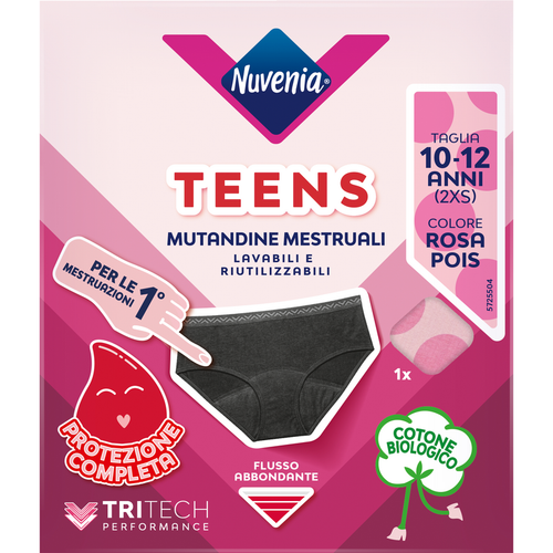 NUVENIA TEENS MUTANDINE MESTRUALI LAVABILI ROSA A POIS TAGLIA 2XS