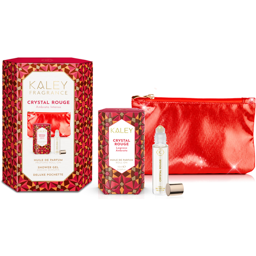 KALEY CRYSTAL ROUGE FRAGRANCE AMBRATO INTENSO COFANETTO: PROFUMO LEGNOSO AMBRATO ROLL ON 10 ML + DELUXE POCHETTE GLITTER 