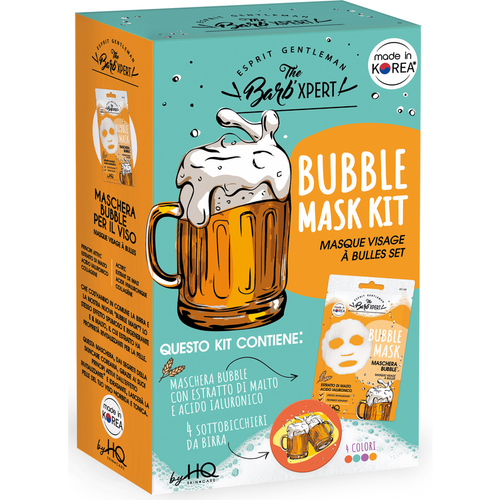 HQ GENTLEMAN THE BARB' EXPERT COFANETTO; BUBBLE FACE MASK CON ESTRATTO DI MALTO e ACIDO IALURONICO + 4 SOTTOBICCHIERI DA BIRRA