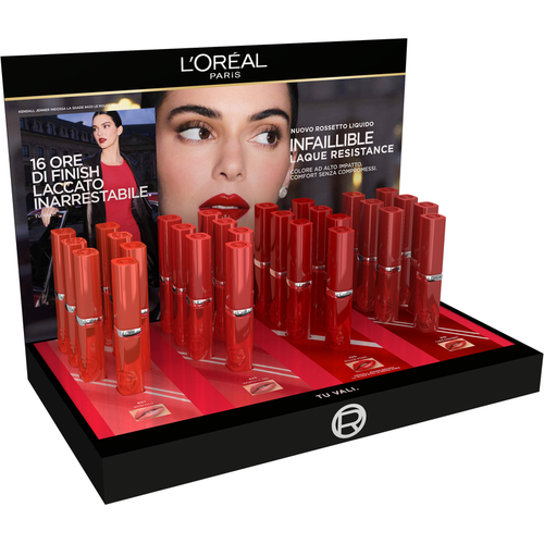 L'OREAL ROSSETTO LIQUIDO INFAILLIBLE LAQUE RESISTANCE ESPOSITORE MAKE UP 24 PEZZI MISTI