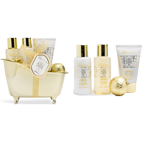 IDC INSTITUTE COFANETTO VASCA GOLD SET BAGNO VANILLA & SANDALWOOD 4 PEZZI; SHOWER GEL 100 ML - BODY LOTION 100 ML - HAND CREAM 80 ML - BATH BOMB 40 grammi
