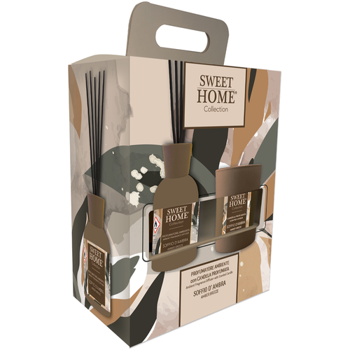 SWEET HOME CONFEZIONE PROFUMATORE AMBIENTE A BASTONCINI 100 ML + CANDELA 110 GR. SOFFIO D'AMBRA