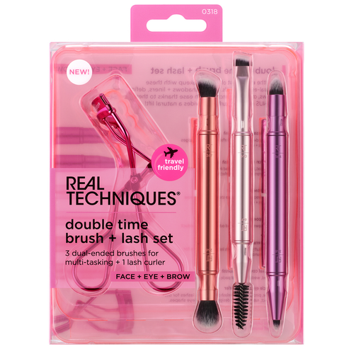 REAL TECHNIQUES DOUBE TIME BRUSH + LASH SET SET 3 PENNELLI DA VIAGGIO RETRAIBILI OGGI E SOPRACCIGLIA + PIEGACIGLIA