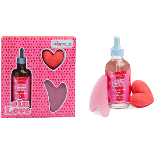 IDC INSTITUTE COFANETTO IN LOVE MASSAGE CHERRY BLOSSOM SET: OIL MASSAGE 120 ML - BATH BOMB 50 grammi - GUA SHA