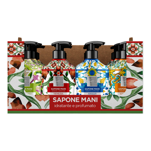 LADY VENEZIA SAPONE MANI LIQUIDO COLLEZIONE VENEZIA CASSA MISTA 12 PEZZI, 3 VENEZIA ROSA&MORA, 3 PORTOFINO MUGHETTO&MAGNOLIA, 3 AMALFI CEDRO&BERGAMOTTO, 3 SORRENTO FIORI D'ARANCIO