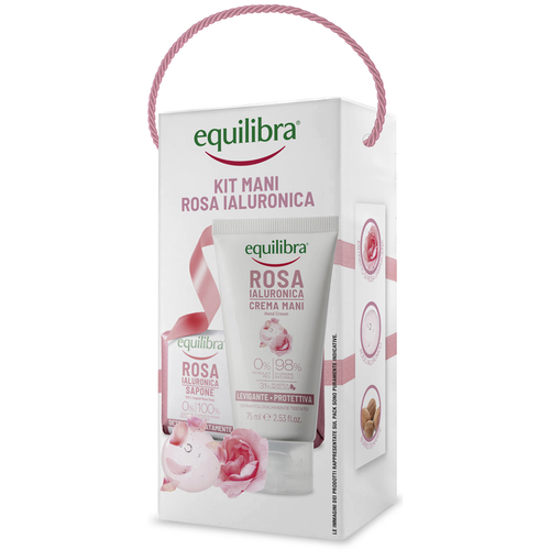 EQUILIBRA COFANETTO KIT MANI ROSA IALURONICA: CREMA MANI LEVIGANTE PROTETTIVA 75 ML + SAPONE 100% VEGETALE 100 grammi