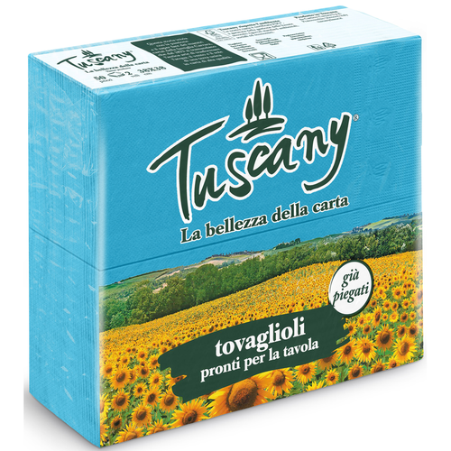 TUSCANY TOVAGLIOLI PURA CELLULOSA TURCHESE 38x38 2 VELI 50 PEZZI PIEGA 1/8 PUNTA-PUNTA
