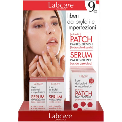 LABCARE COSMETICS PIMPLES & BLEMISH ESPOSITORE 24 PEZZI: 12 PATCH DA 30 CEROTTINI - 12 SERUM 10 ML  