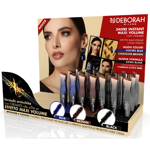DEBORAH MASCARA 24H INSTANT MAXI VOLUME ESPOSITORE MAKE UP 21 PEZZI MISTI