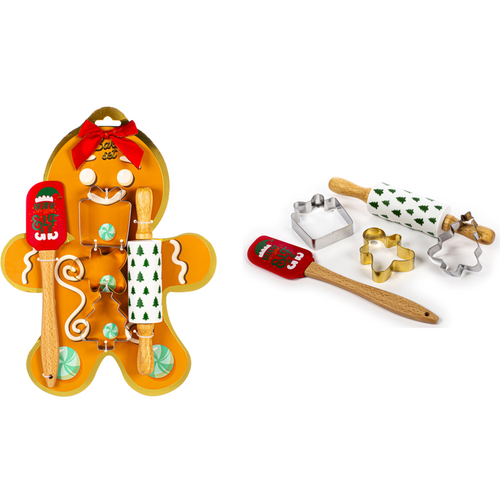 TRI COASTAL SET CUCINA CON SPATOLA, MATTARELLO E FORMINE PER BISCOTTI