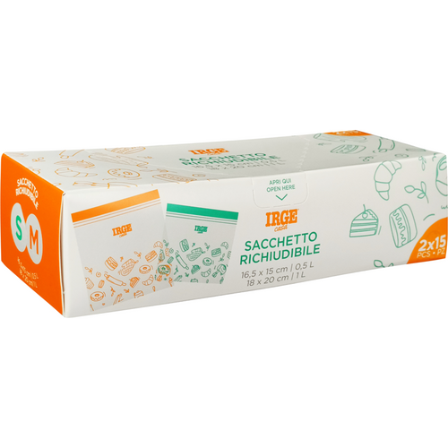 IRGE CASA BUSTA ALIMENTARE RICHIUDIBILE CON ZIP 15 PEZZI 16,5x15 + 15 PEZZI 18x20 IRGE CASA BUSTA ALIMENTARE RICHIUDIBILE CON ZIP 15 PEZZI 16,5x15 + 15 PEZZI 18x20