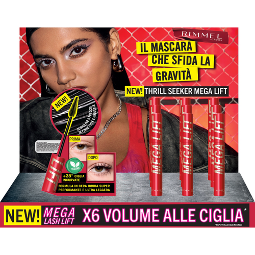 RIMMEL MASCARA THRILL SEEKER MEGA LIFT ESPOSITORE MAKE UP 12 PEZZI