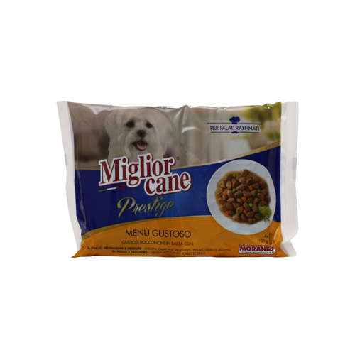 MIGLIOR CANE PRESTIGE GUSTOSO 4 BUSTE DA 100 grammi  2 BUSTE POLLO, SELVAGGINA E VERDURE - 2 BUSTE POLLO E TACCHINO