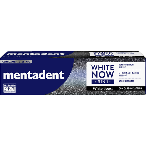 MENTADENT WHITE NOW 3in1 WHITE BOOST CON CARBONE ATTIVO 75 ML   