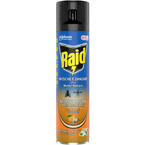 RAID INSETTICIDA SPRAY MOSCHE e ZANZARE PLUS AZIONE RAPIDA FIORI D'ARANCIO 400 ML
