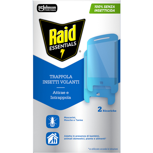 RAID ESSENTIALS TRAPPOLA INSETTI VOLANTI 2 RICARICHE SENZA INSETTICIDA